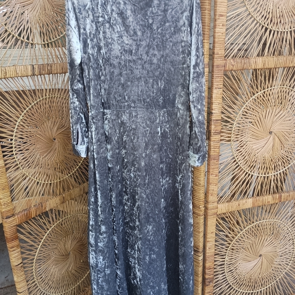 Fashion USA Velvet Maxi Dress in Gray With Floral Embroidery_large - Picture 6 of 6